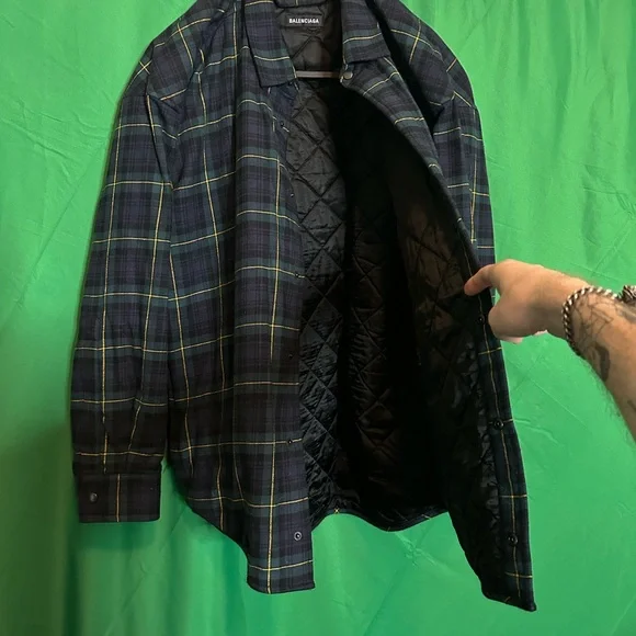 BALENCIAGA slouch shoulder plaid flannel jacket